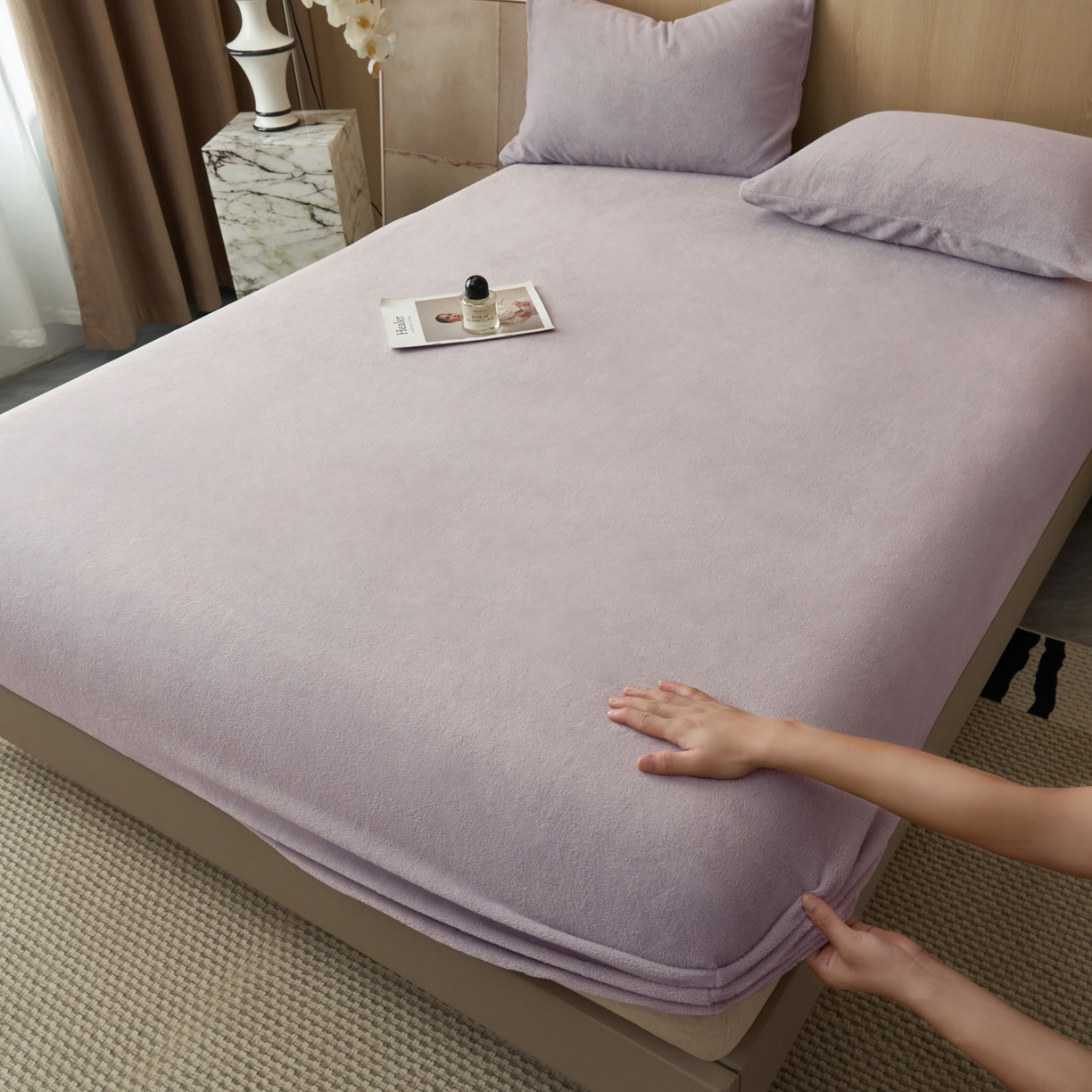 91家纺网 家纺一手货源 找家纺 早晨家纺 2025新款高克重牛奶绒纯色单床笠 牛奶绒-浅紫