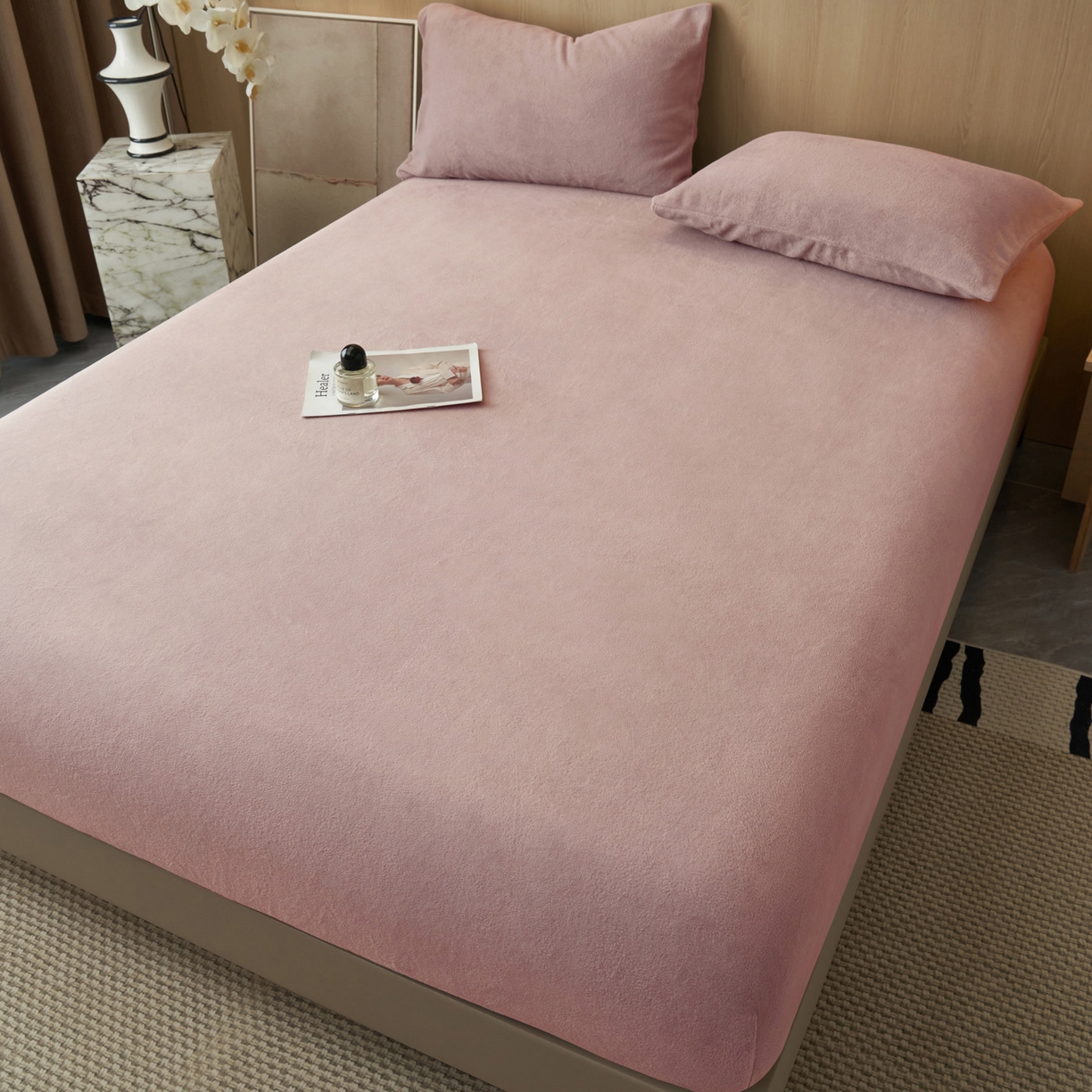 91家纺网 家纺一手货源 找家纺 早晨家纺 2025新款高克重牛奶绒纯色单床笠 牛奶绒-豆沙