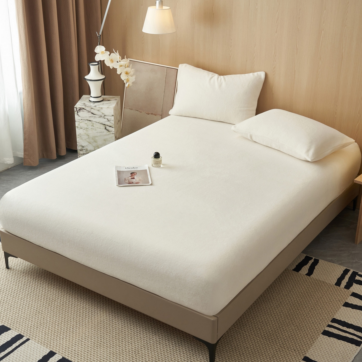 91家纺网 家纺一手货源 找家纺 早晨家纺 2025新款高克重牛奶绒纯色单床笠 牛奶绒-奶白