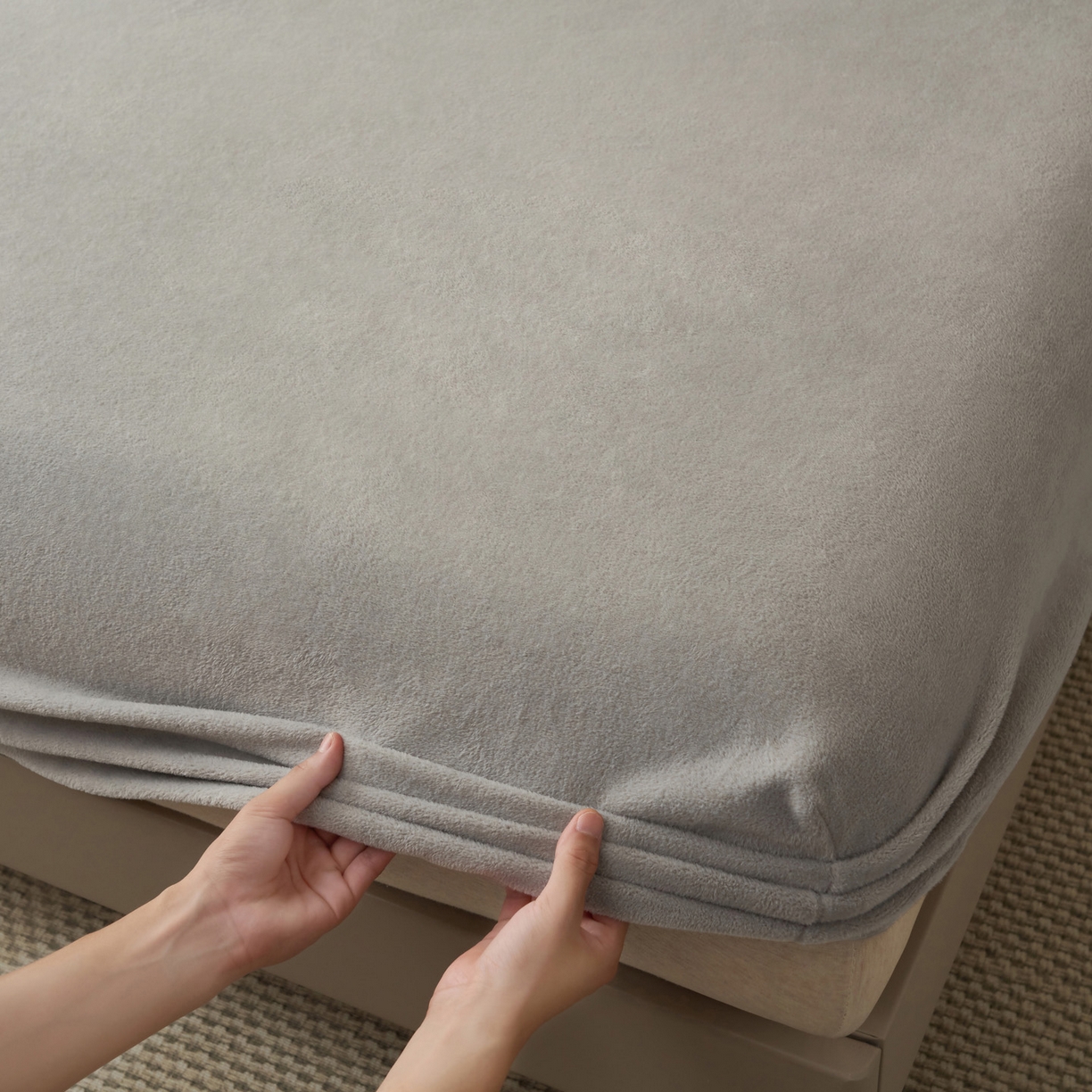 91家纺网 家纺一手货源 找家纺 早晨家纺 2025新款高克重牛奶绒纯色单床笠 牛奶绒-浅灰