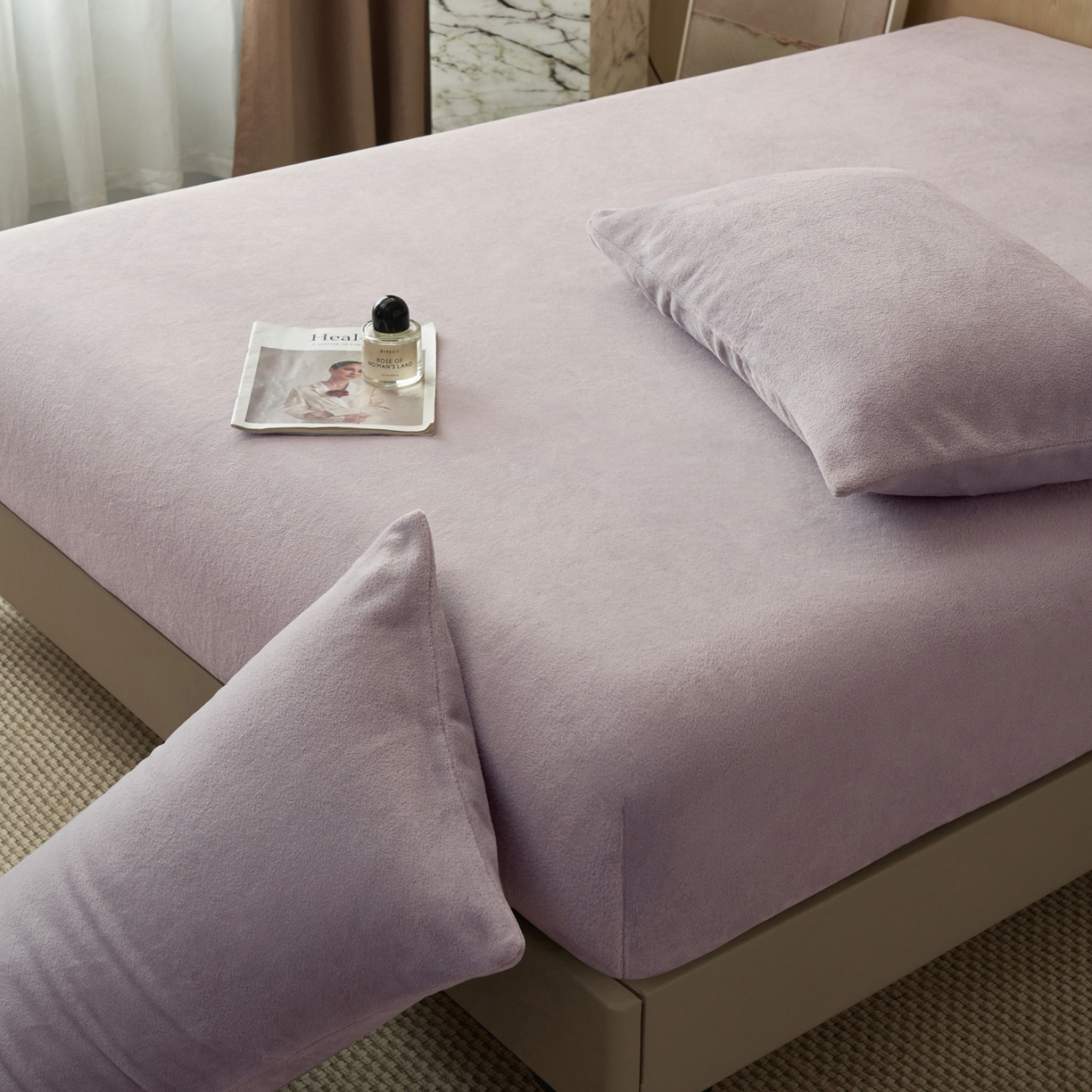 91家纺网 家纺一手货源 找家纺 早晨家纺 2025新款高克重牛奶绒纯色单床笠 牛奶绒-浅紫