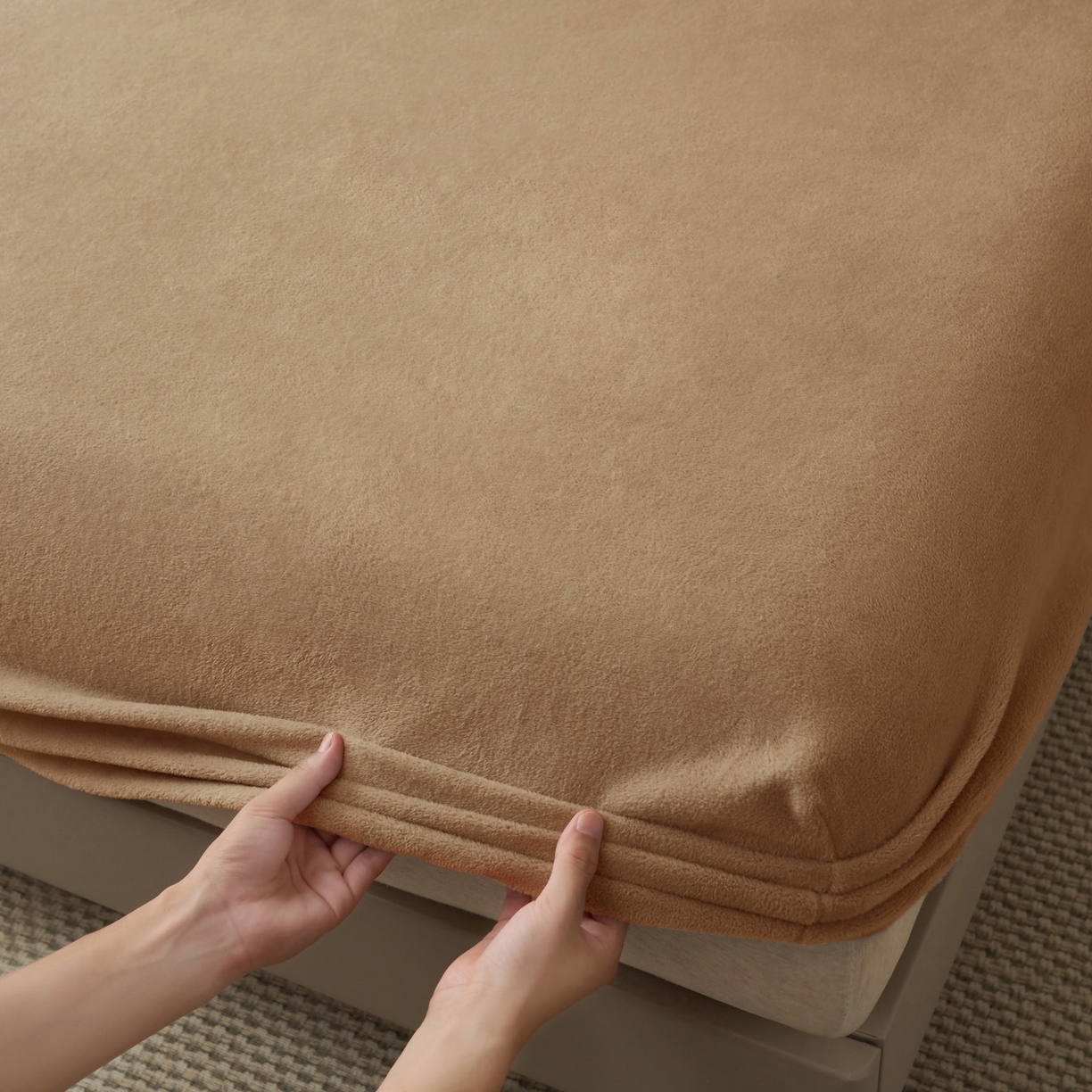 91家纺网 家纺一手货源 找家纺 早晨家纺 2025新款高克重牛奶绒纯色单床笠 牛奶绒-奶茶咖