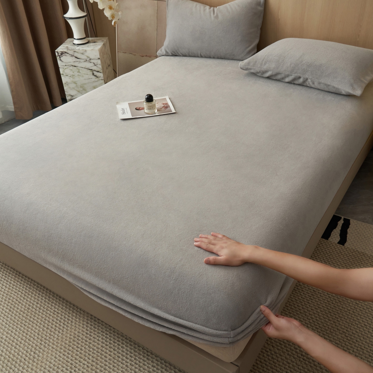 91家纺网 家纺一手货源 找家纺 早晨家纺 2025新款高克重牛奶绒纯色单床笠 牛奶绒-浅灰