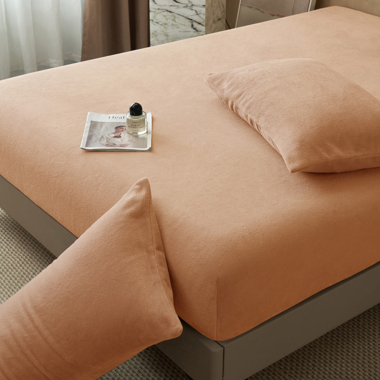 91家纺网 家纺一手货源 找家纺 早晨家纺 2025新款高克重牛奶绒纯色单床笠 牛奶绒-橘色