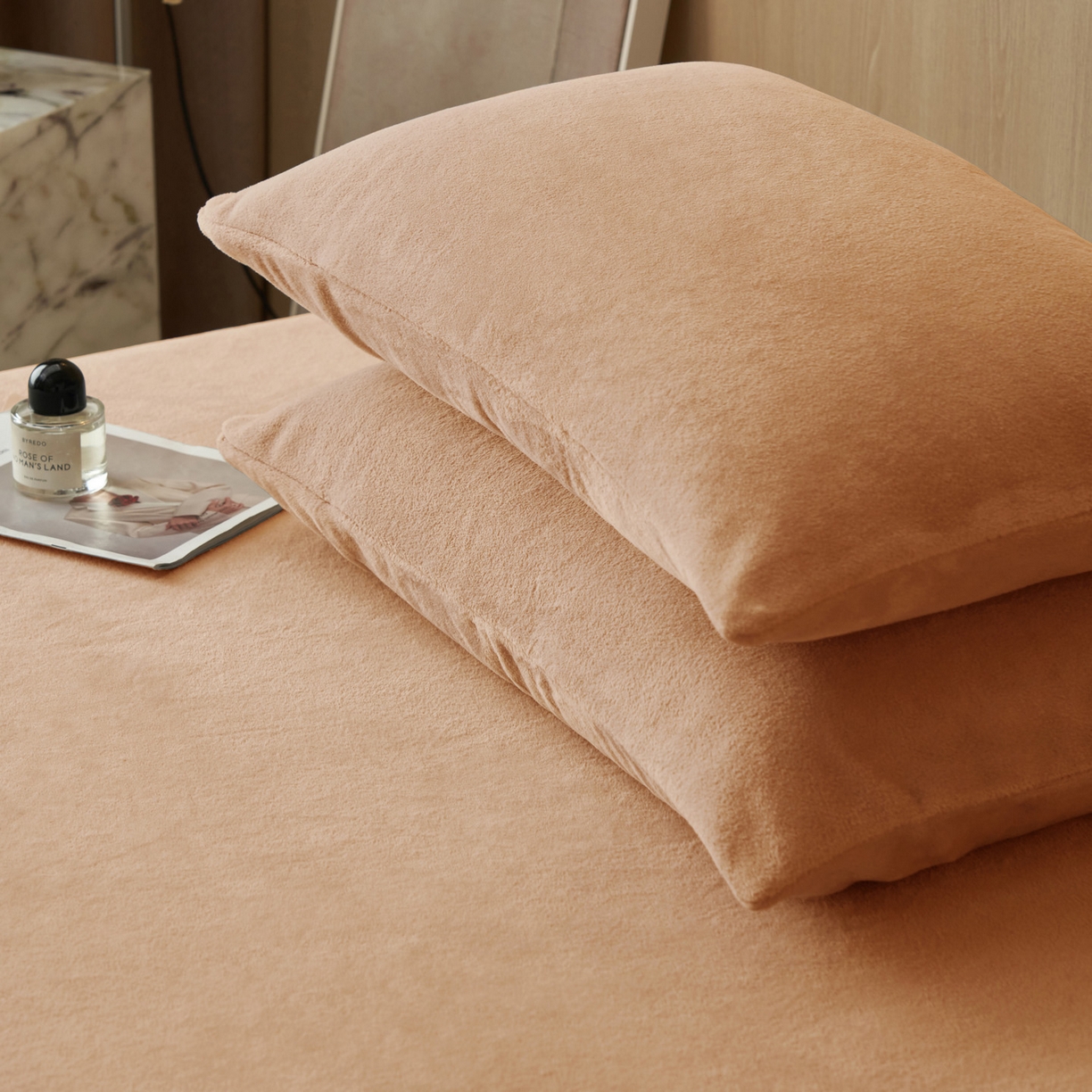 91家纺网 家纺一手货源 找家纺 早晨家纺 2025新款高克重牛奶绒纯色单床笠 牛奶绒-橘色