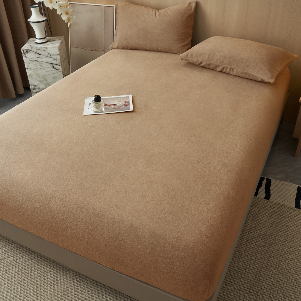 91家纺网 家纺一手货源 找家纺 早晨家纺 2025新款高克重牛奶绒纯色单床笠 牛奶绒-奶茶咖