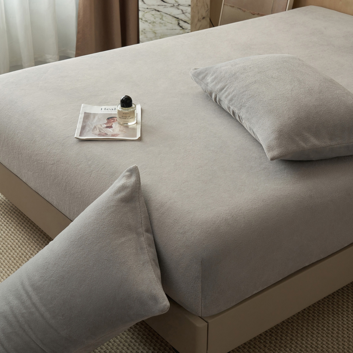 91家纺网 家纺一手货源 找家纺 早晨家纺 2025新款高克重牛奶绒纯色单床笠 牛奶绒-浅灰