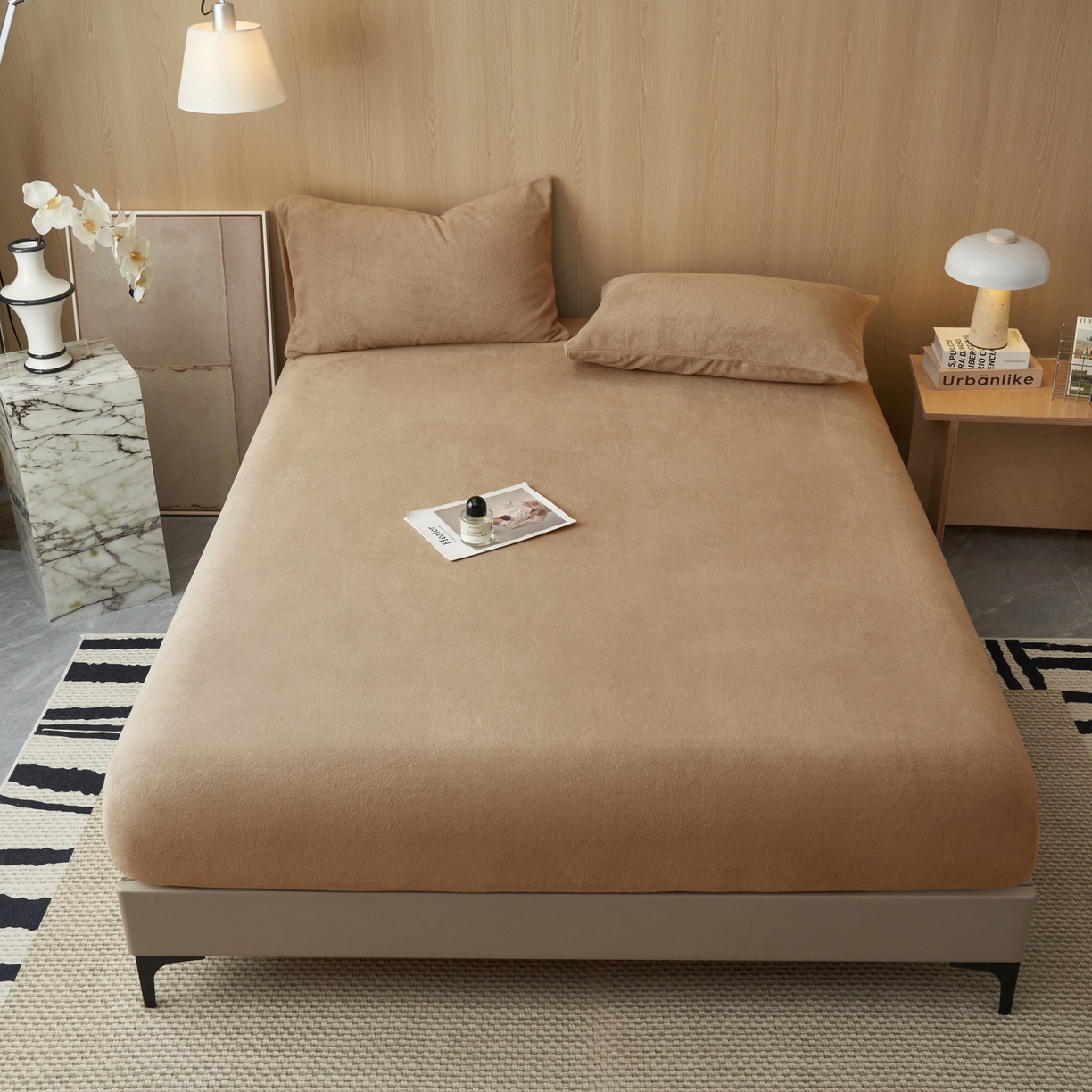 91家纺网 家纺一手货源 找家纺 早晨家纺 2025新款高克重牛奶绒纯色单床笠 牛奶绒-奶茶咖