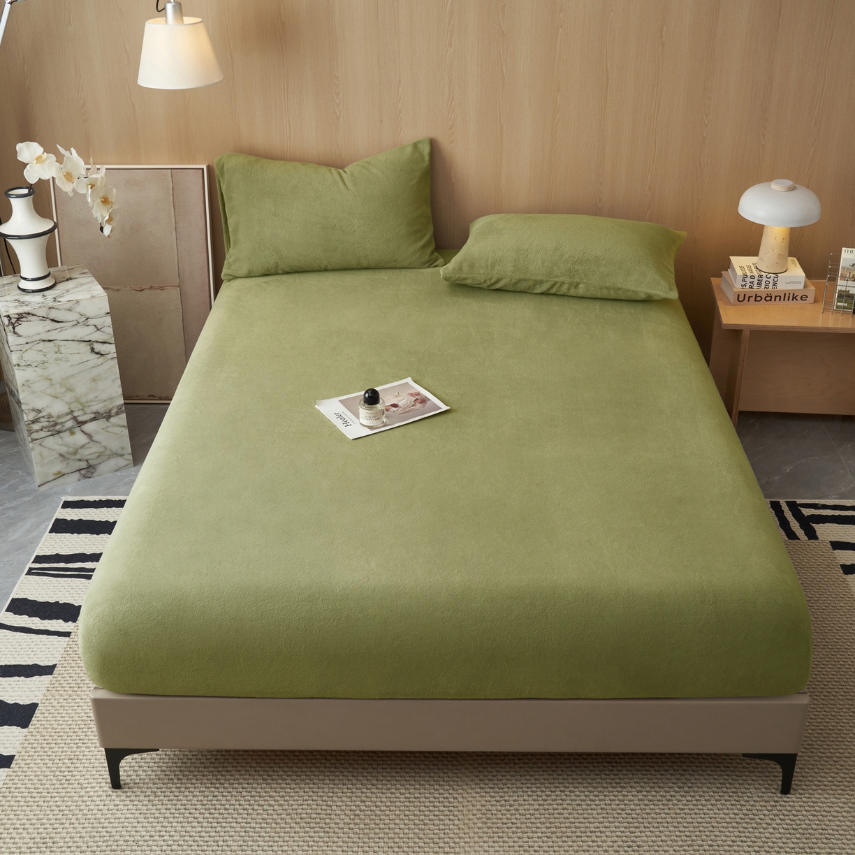 91家纺网 家纺一手货源 找家纺 早晨家纺 2025新款高克重牛奶绒纯色单床笠 牛奶绒-橄榄绿