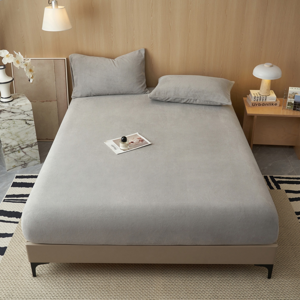 91家纺网 家纺一手货源 找家纺 早晨家纺 2025新款高克重牛奶绒纯色单床笠 牛奶绒-浅灰