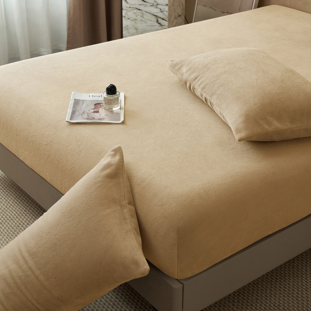 91家纺网 家纺一手货源 找家纺 早晨家纺 2025新款高克重牛奶绒纯色单床笠 牛奶绒-米驼