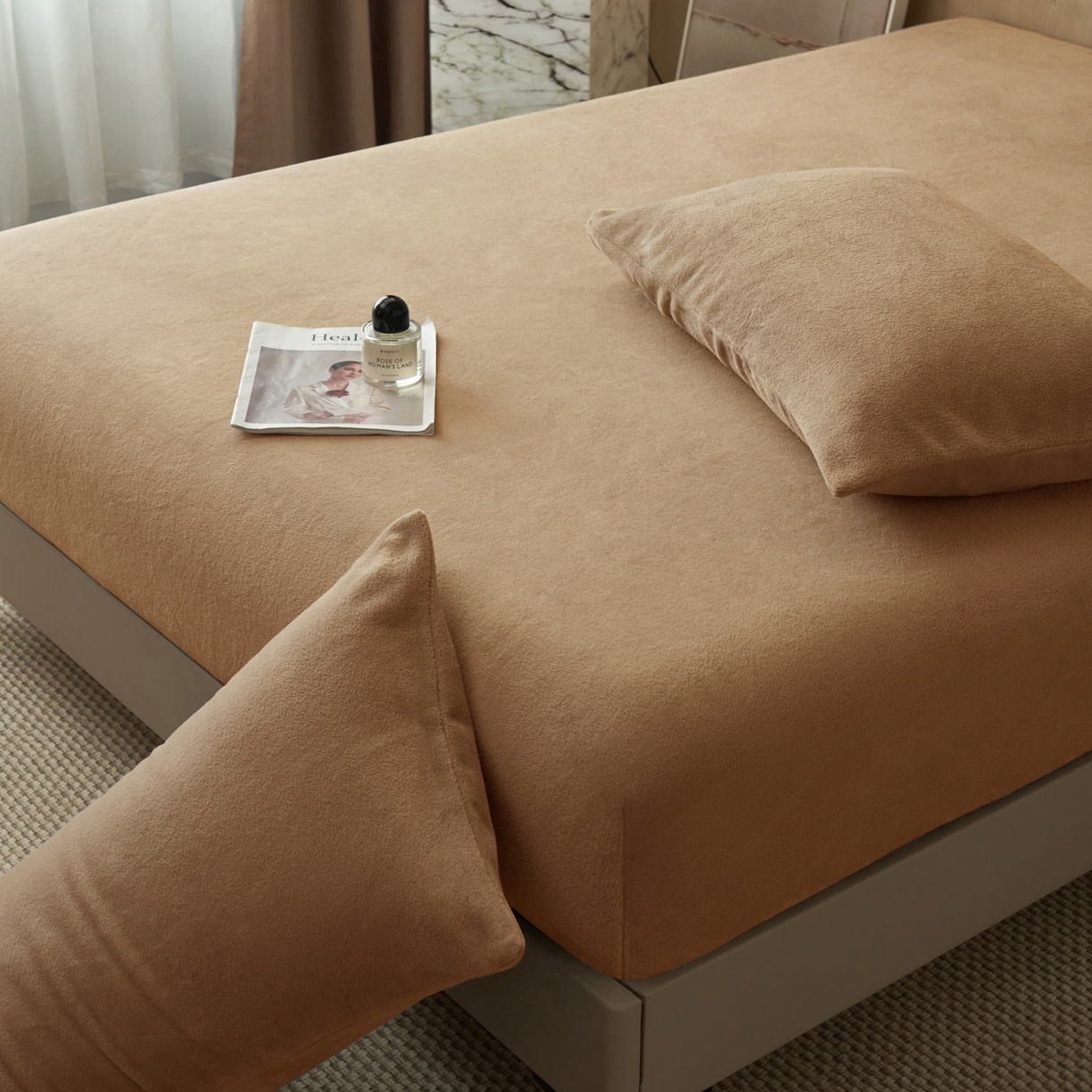 91家纺网 家纺一手货源 找家纺 早晨家纺 2025新款高克重牛奶绒纯色单床笠 牛奶绒-奶茶咖