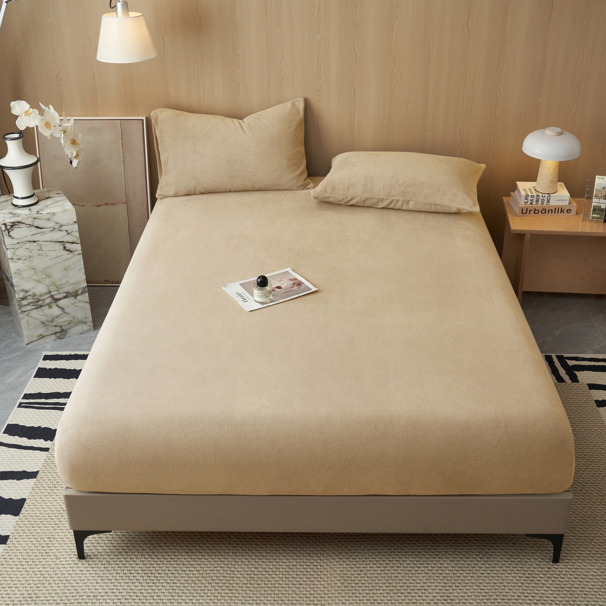 91家纺网 家纺一手货源 找家纺 早晨家纺 2025新款高克重牛奶绒纯色单床笠 牛奶绒-米驼