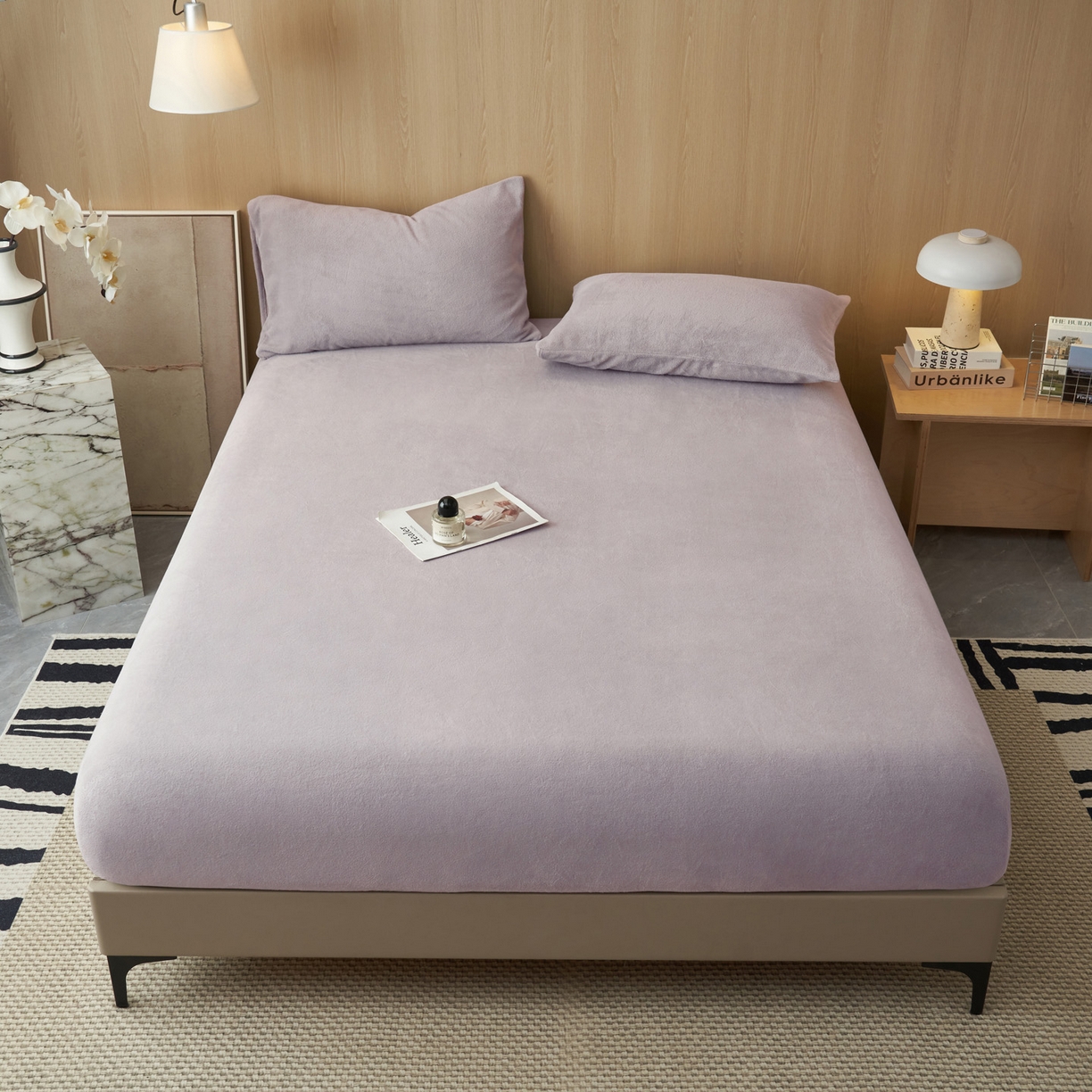 91家纺网 家纺一手货源 找家纺 早晨家纺 2025新款高克重牛奶绒纯色单床笠 牛奶绒-浅紫