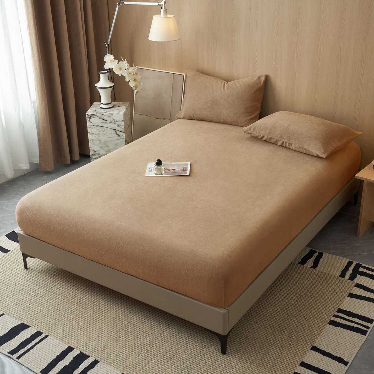 91家纺网 家纺一手货源 找家纺 早晨家纺 2025新款高克重牛奶绒纯色单床笠 牛奶绒-奶茶咖