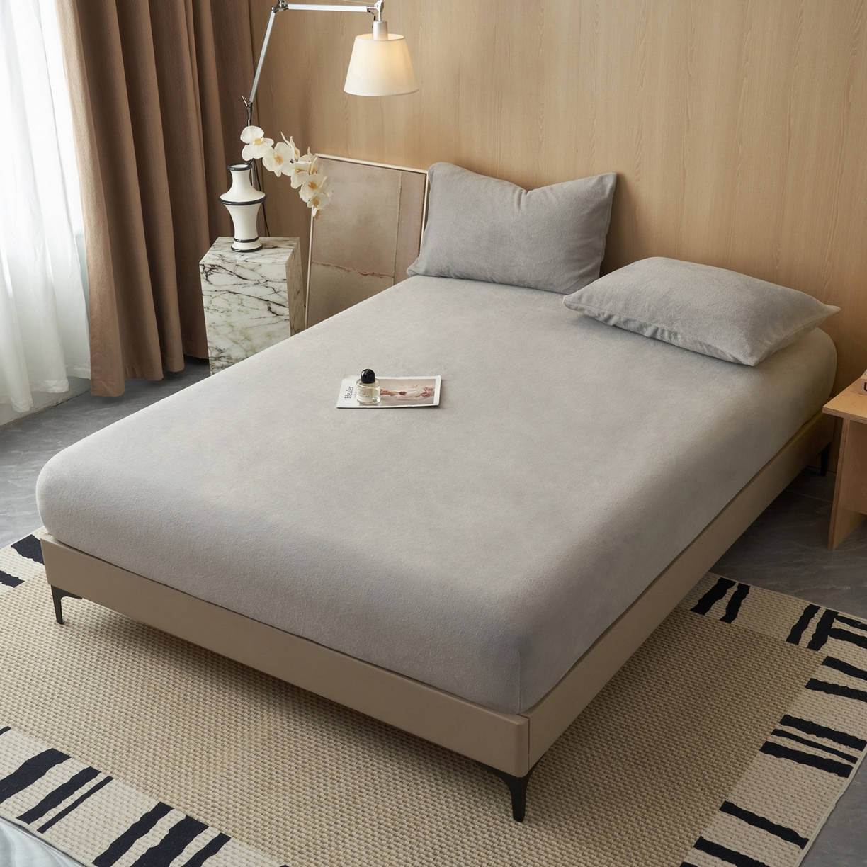 91家纺网 家纺一手货源 找家纺 早晨家纺 2025新款高克重牛奶绒纯色单床笠 牛奶绒-浅灰