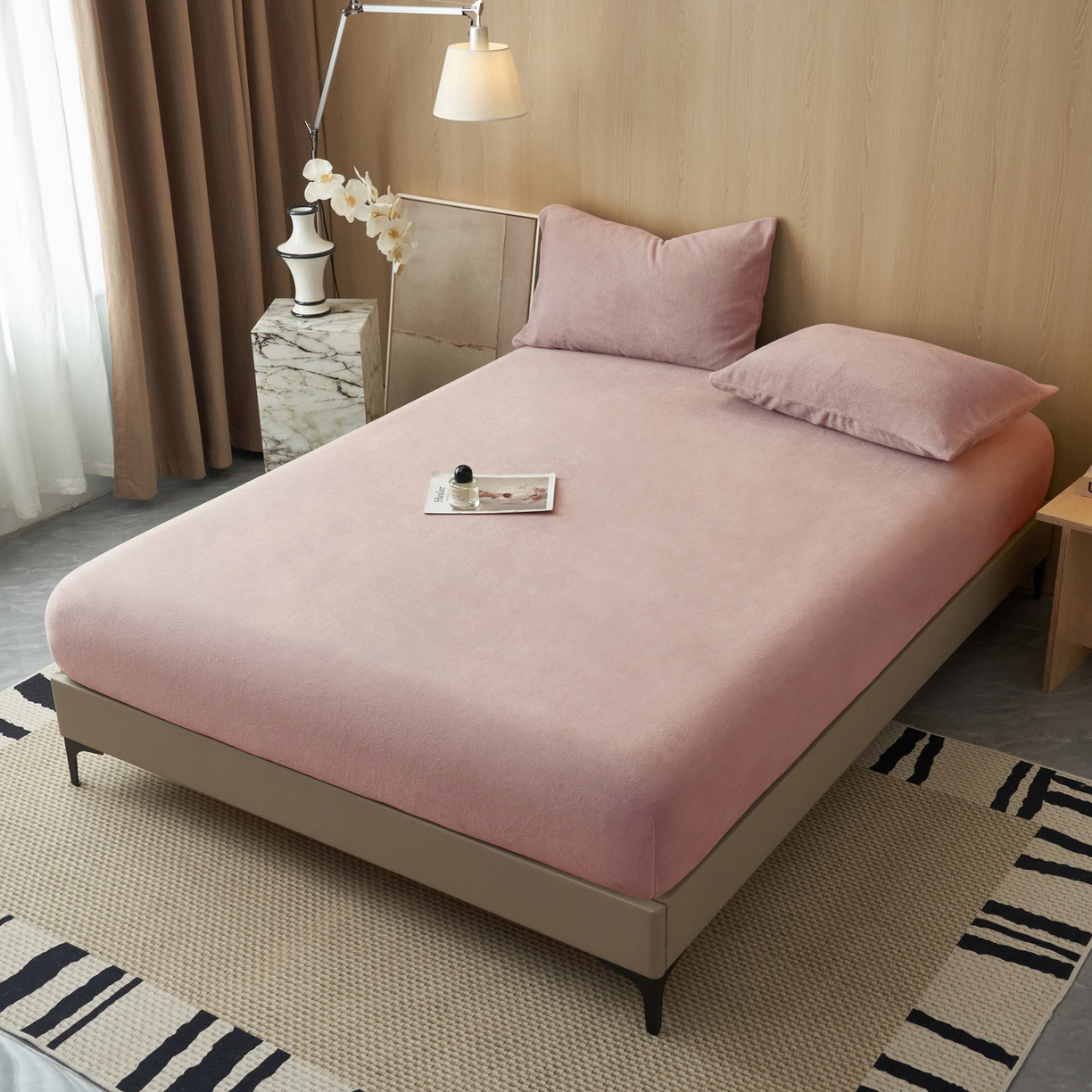 91家纺网 家纺一手货源 找家纺 早晨家纺 2025新款高克重牛奶绒纯色单床笠 牛奶绒-豆沙