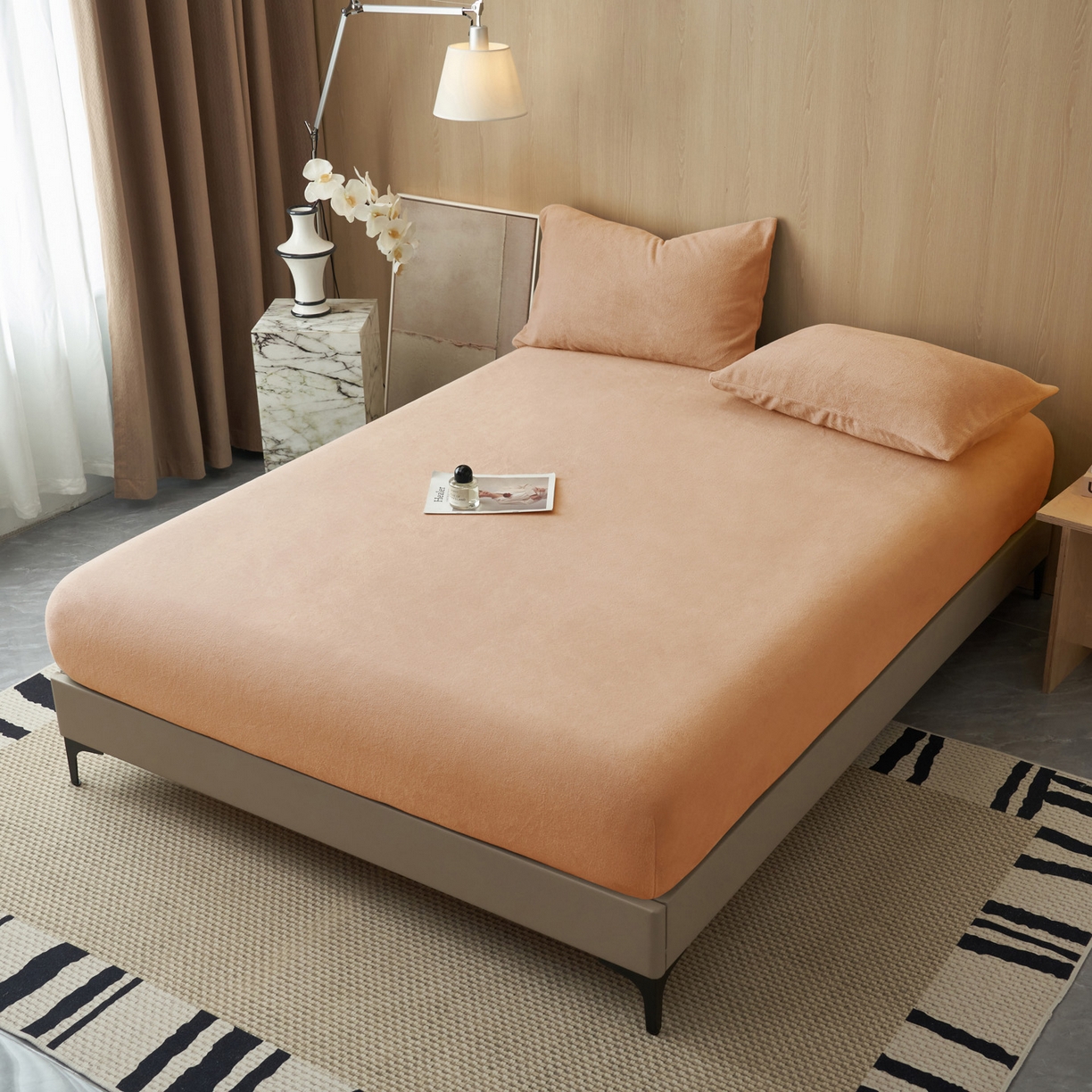 91家纺网 家纺一手货源 找家纺 早晨家纺 2025新款高克重牛奶绒纯色单床笠 牛奶绒-橘色