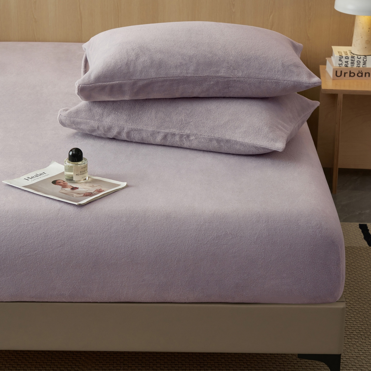 91家纺网 家纺一手货源 找家纺 早晨家纺 2025新款高克重牛奶绒纯色单床笠 牛奶绒-浅紫