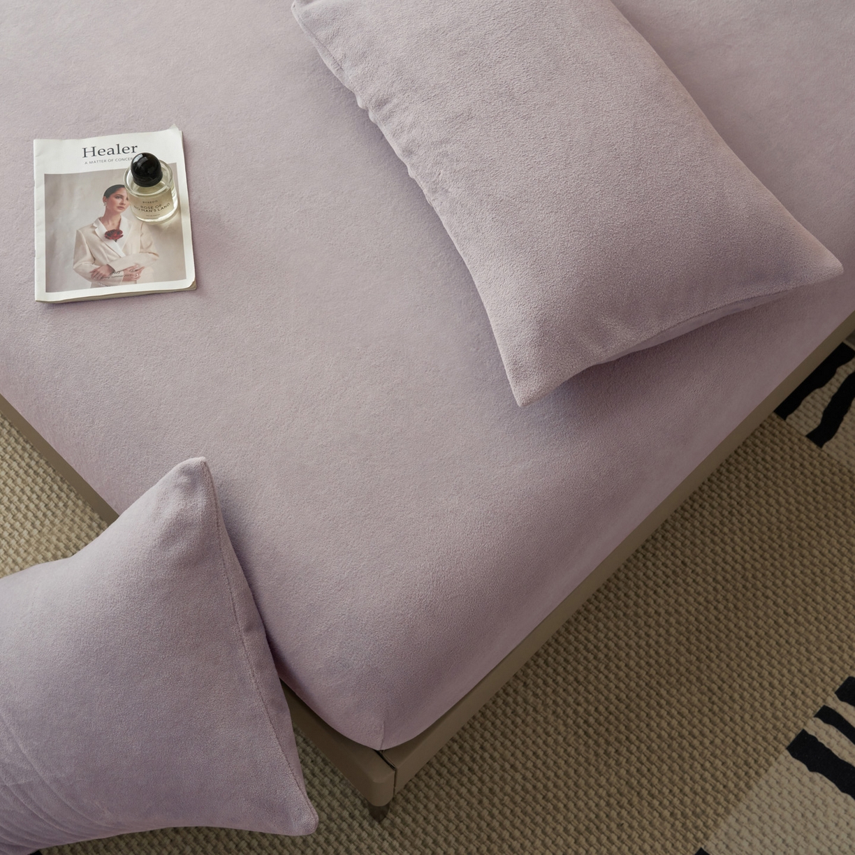 91家纺网 家纺一手货源 找家纺 早晨家纺 2025新款高克重牛奶绒纯色单床笠 牛奶绒-浅紫