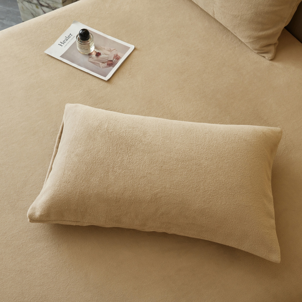 91家纺网 家纺一手货源 找家纺 早晨家纺 2025新款高克重牛奶绒纯色单床笠 牛奶绒-米驼