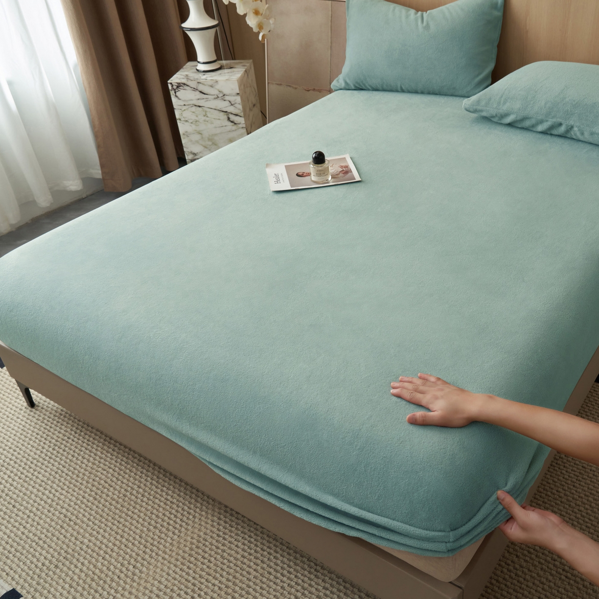 91家纺网 家纺一手货源 找家纺 早晨家纺 2025新款高克重牛奶绒纯色单床笠 牛奶绒-宾利蓝