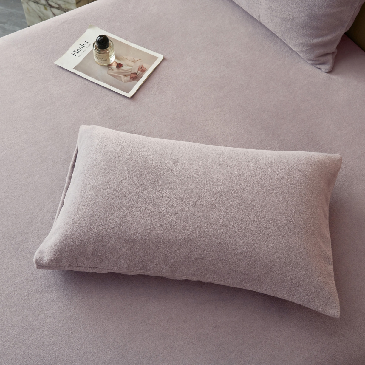 91家纺网 家纺一手货源 找家纺 早晨家纺 2025新款高克重牛奶绒纯色单床笠 牛奶绒-浅紫