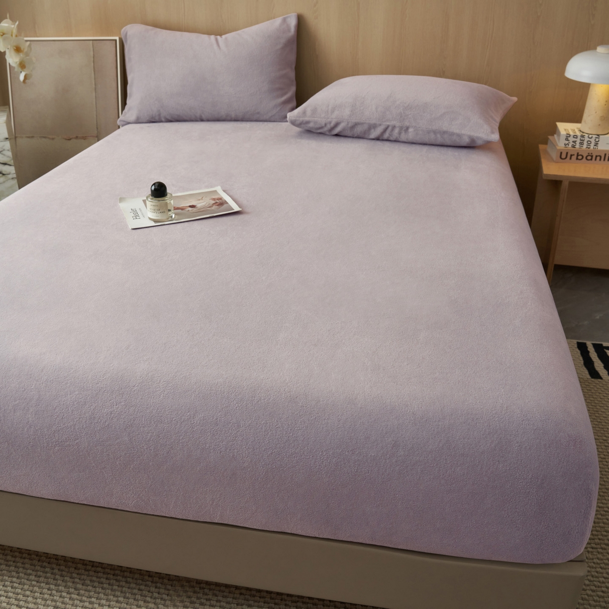 91家纺网 家纺一手货源 找家纺 早晨家纺 2025新款高克重牛奶绒纯色单床笠 牛奶绒-浅紫