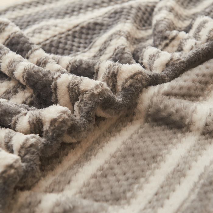 91家纺网 家纺一手货源 找家纺 早晨家纺 2025新款豆豆款高克重牛奶绒菠萝格无印风床笠 豆豆绒-灰条