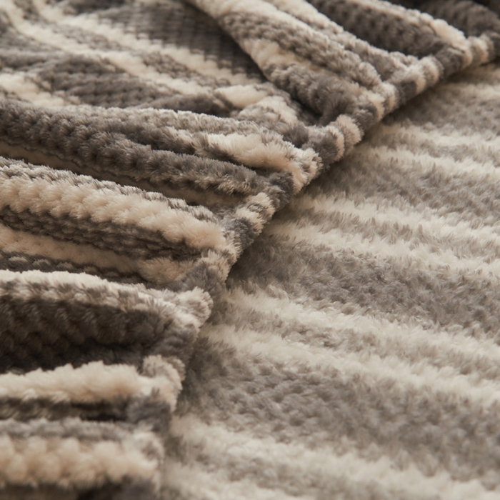 91家纺网 家纺一手货源 找家纺 早晨家纺 2025新款豆豆款高克重牛奶绒菠萝格无印风床笠 豆豆绒-灰条