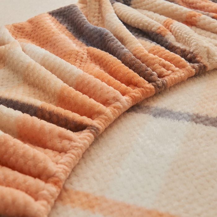 91家纺网 家纺一手货源 找家纺 早晨家纺 2025新款豆豆款高克重牛奶绒菠萝格无印风床笠 豆豆绒-大格橙