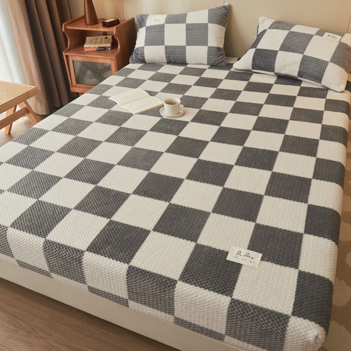 91家纺网 家纺一手货源 找家纺 （总）早晨家纺 2025新款豆豆款高克重牛奶绒菠萝格无印风床笠