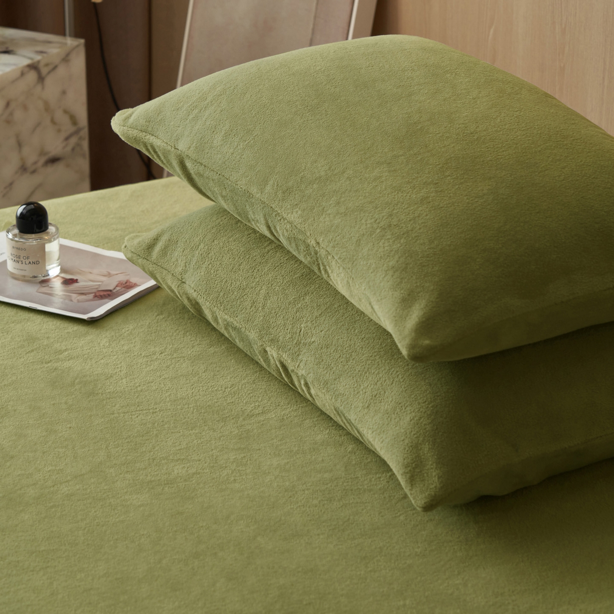91家纺网 家纺一手货源 找家纺 早晨家纺 2025新款高克重牛奶绒纯色单床笠 牛奶绒-橄榄绿