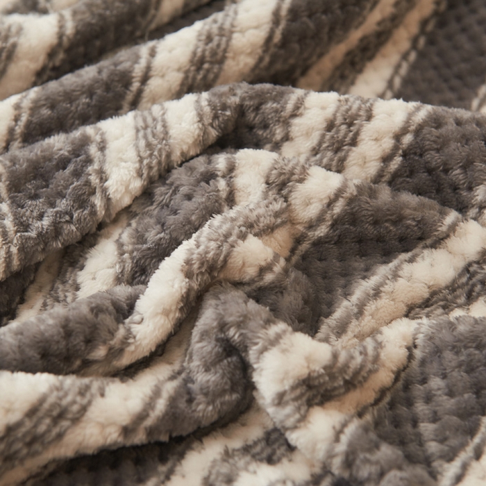 91家纺网 家纺一手货源 找家纺 早晨家纺 2025新款豆豆款高克重牛奶绒菠萝格无印风床笠 豆豆绒-灰条