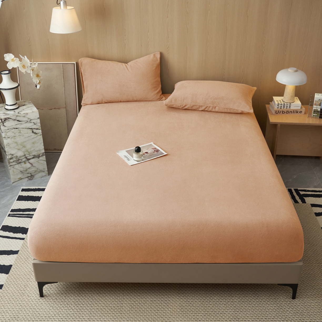 91家纺网 家纺一手货源 找家纺 早晨家纺 2025新款高克重牛奶绒纯色单床笠 牛奶绒-橘色