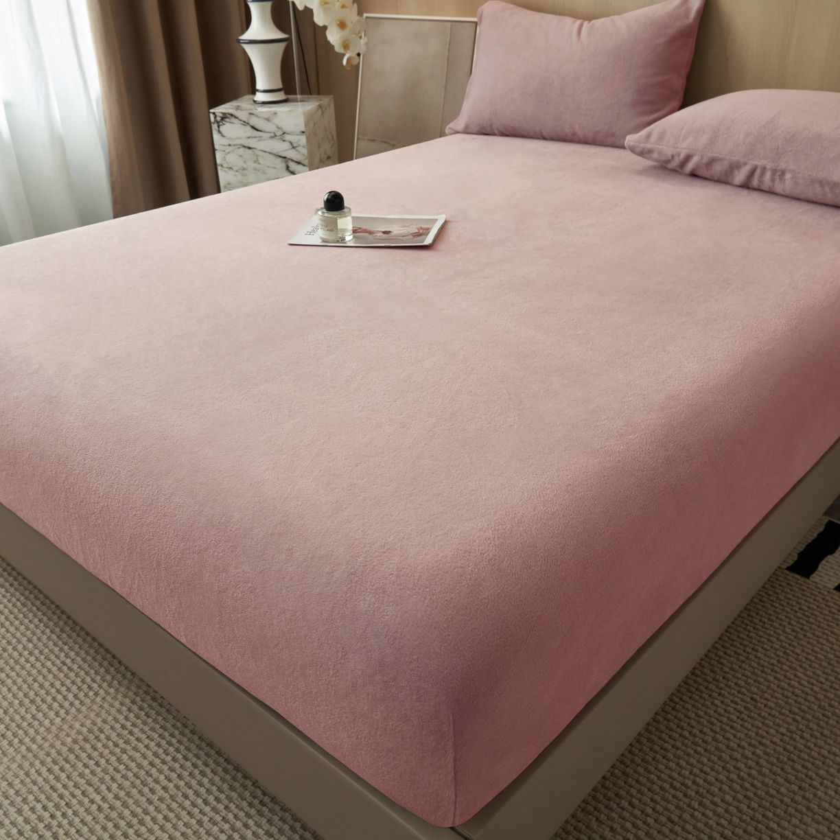 91家纺网 家纺一手货源 找家纺 早晨家纺 2025新款高克重牛奶绒纯色单床笠 牛奶绒-豆沙