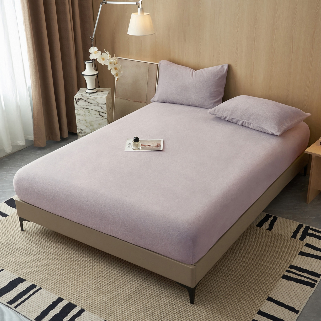 91家纺网 家纺一手货源 找家纺 早晨家纺 2025新款高克重牛奶绒纯色单床笠 牛奶绒-浅紫