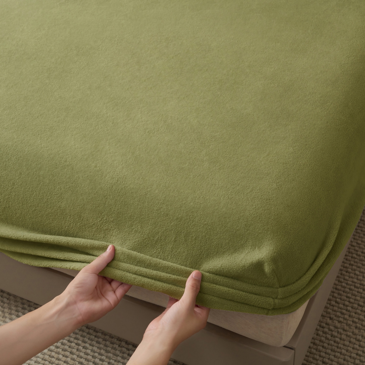 91家纺网 家纺一手货源 找家纺 早晨家纺 2025新款高克重牛奶绒纯色单床笠 牛奶绒-橄榄绿