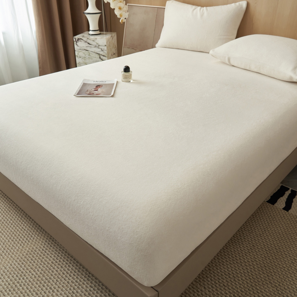 91家纺网 家纺一手货源 找家纺 早晨家纺 2025新款高克重牛奶绒纯色单床笠 牛奶绒-奶白