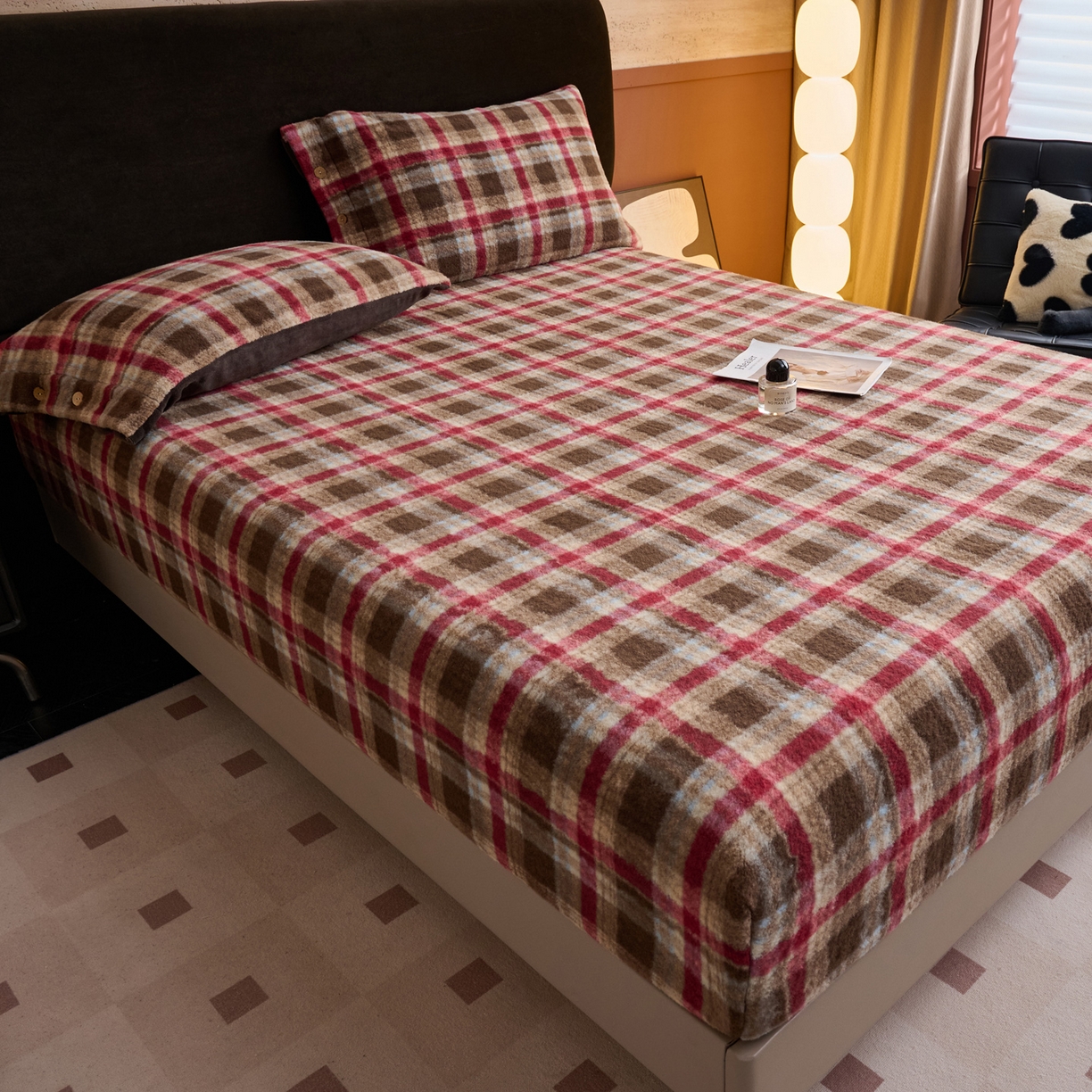 91家纺网 家纺一手货源 找家纺 （总）早晨家纺 2025新款230g羊驼绒复古格牛奶绒床笠