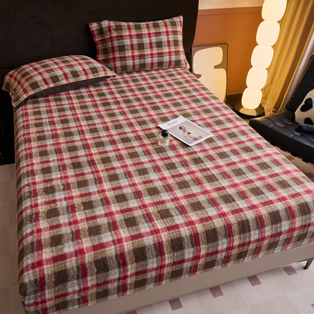 91家纺网 家纺一手货源 找家纺 （总）早晨家纺 2025新款230g羊驼绒复古格牛奶绒床笠