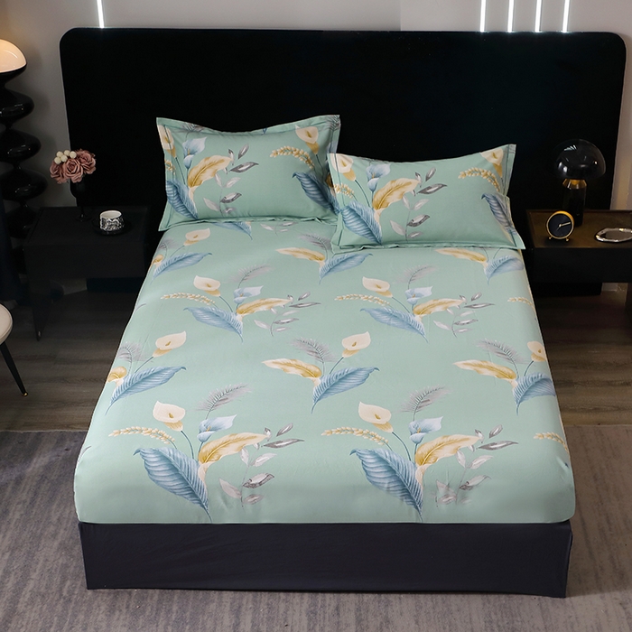 91家纺网 家纺一手货源 找家纺 （总）2025新款叶语系-活性全棉磨毛床笠 加厚保暖印花纯棉磨毛床笠单床笠单品床笠单件斜纹