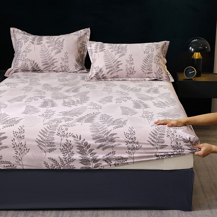 91家纺网 家纺一手货源 找家纺 晶缦家纺 2025叶语系·纯棉活性全棉磨毛单笠单品床笠床笠单件 本草花叶灰