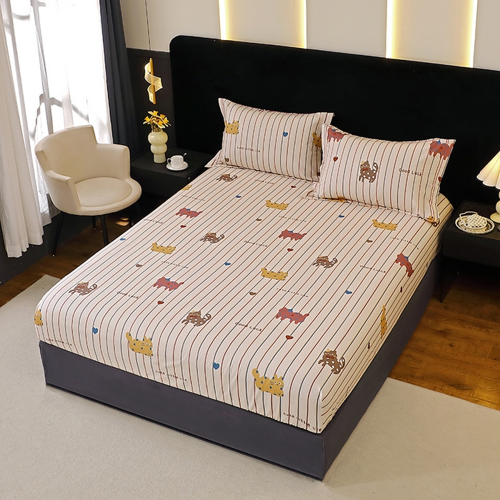 91家纺网 家纺一手货源 找家纺 晶缦家纺 2025叶语系·纯棉活性全棉磨毛单笠单品床笠床笠单件 可爱猫