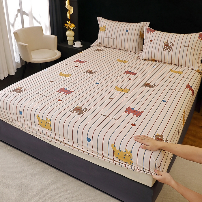 91家纺网 家纺一手货源 找家纺 晶缦家纺 2025叶语系·纯棉活性全棉磨毛单笠单品床笠床笠单件 可爱猫