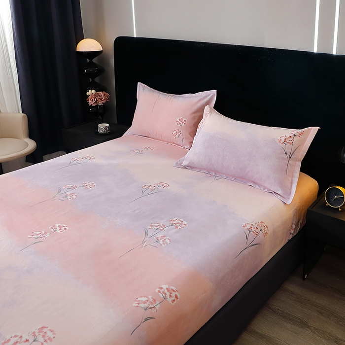 91家纺网 家纺一手货源 找家纺 晶缦家纺 2025叶语系·纯棉活性全棉磨毛单笠单品床笠床笠单件 兰菲尼粉