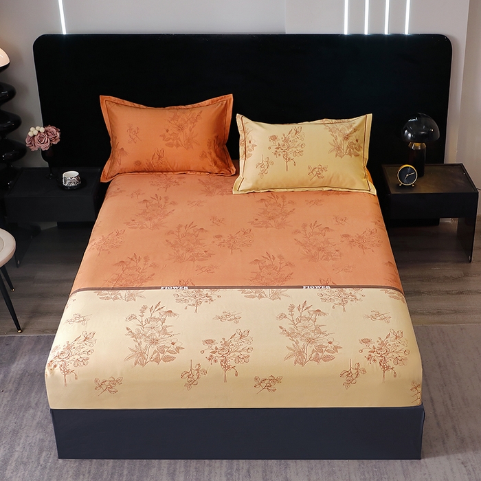 晶缦家纺 2025叶语系·纯棉活性全棉磨毛单笠单品床笠床笠单件 绿风铃-桔