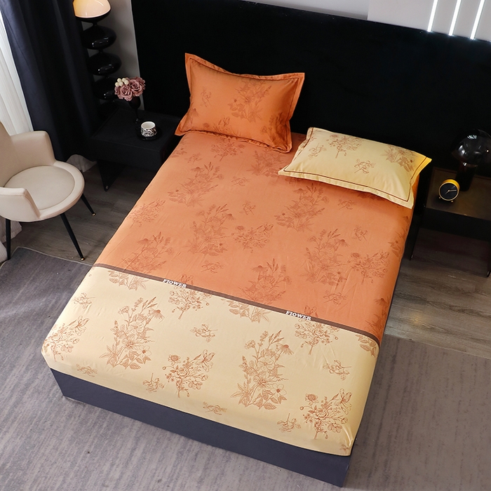 91家纺网 家纺一手货源 找家纺 晶缦家纺 2025叶语系·纯棉活性全棉磨毛单笠单品床笠床笠单件 绿风铃-桔