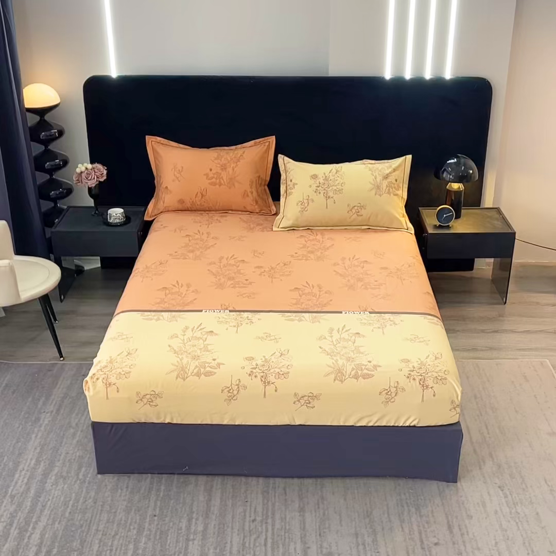 91家纺网 家纺一手货源 找家纺 晶缦家纺 2025叶语系·纯棉活性全棉磨毛单笠单品床笠床笠单件 绿风铃-桔