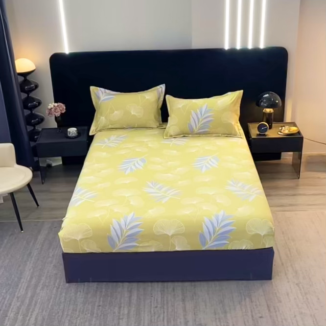 91家纺网 家纺一手货源 找家纺 晶缦家纺 2025叶语系·纯棉活性全棉磨毛单笠单品床笠床笠单件 迷迭香黄